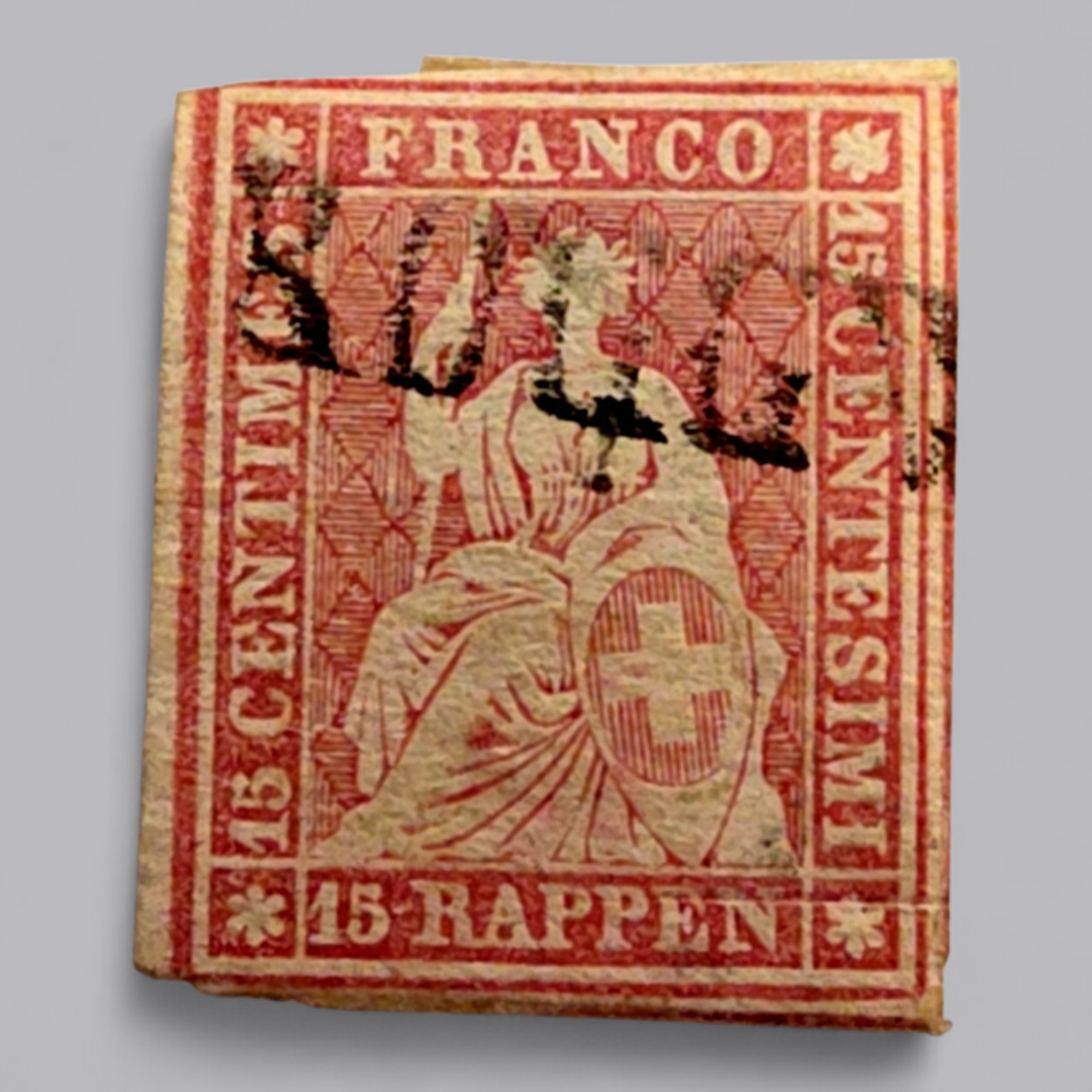 Sitzende Helvetia 1854–1863 – 15 Rappen Hellrot, gestempelt Roggwil