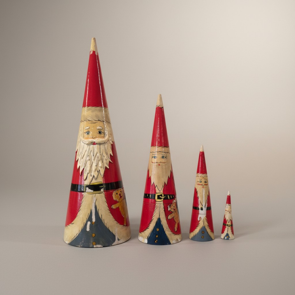 Weihnachts-Matroschka 4-teiliges Holzset im Santa-Design (grösster ca. 28 cm)