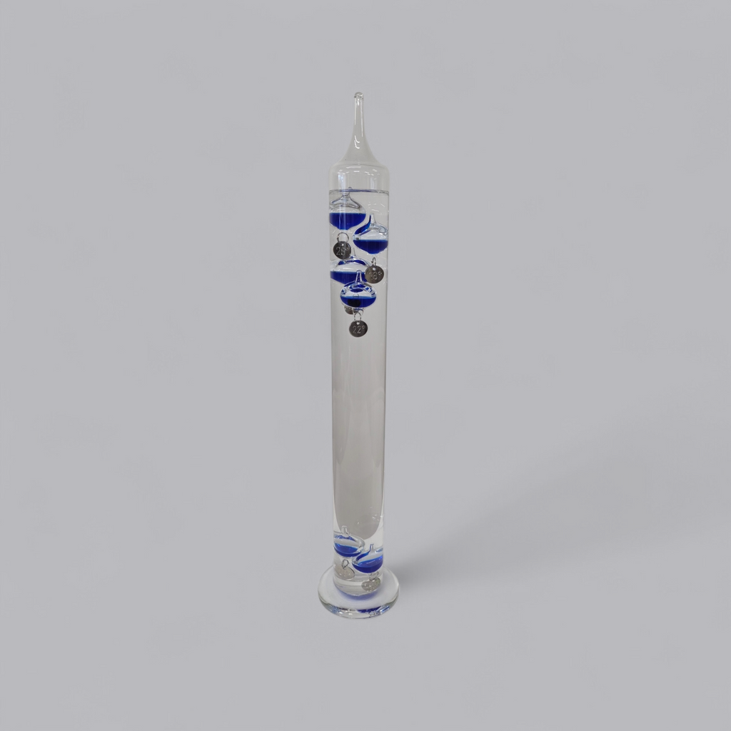 Faszinierende Physik: Grosses Galileo-Thermometer mit blauen Glaskugeln
