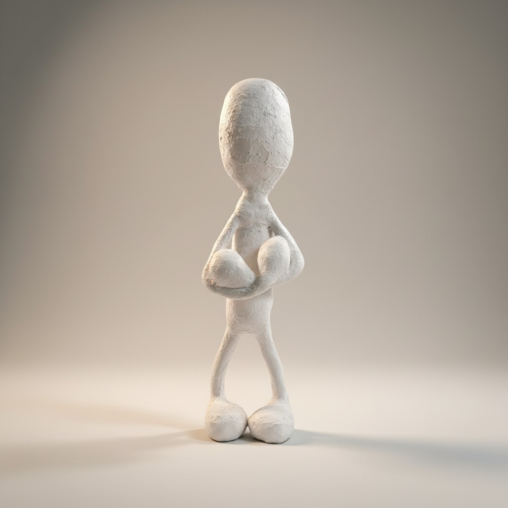 Abstrakte Gips-Skulptur – Figur mit verschränkten Armen