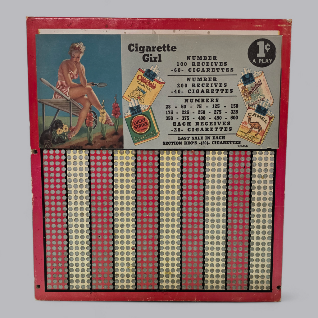 Vintage Cigarette Girl Punchboard – Seltenes Gambling Memorabilia