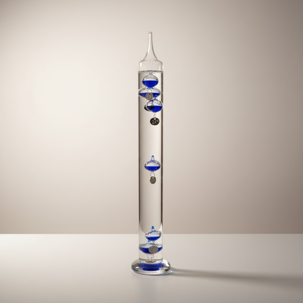 Faszinierende Physik: Grosses Galileo-Thermometer mit blauen Glaskugeln
