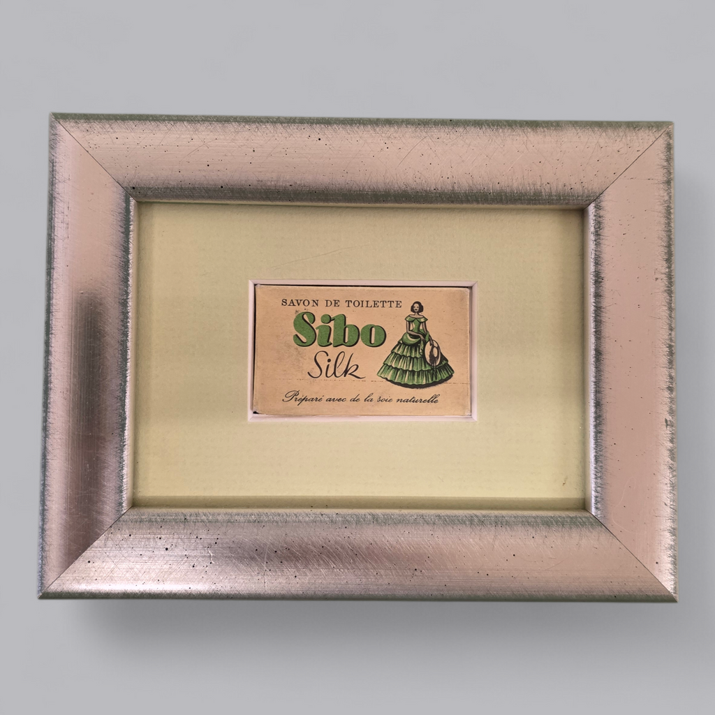 Vintage Seifen-Werbung „Sibo Silk“ im Rahmen