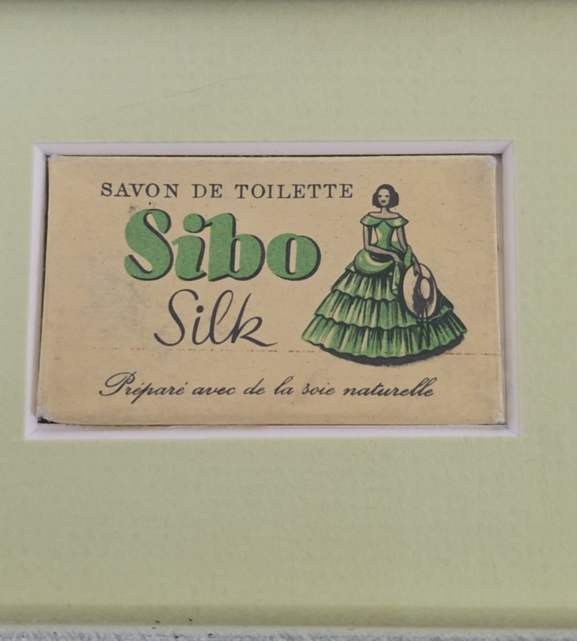 Vintage Seifen-Werbung „Sibo Silk“ im Rahmen