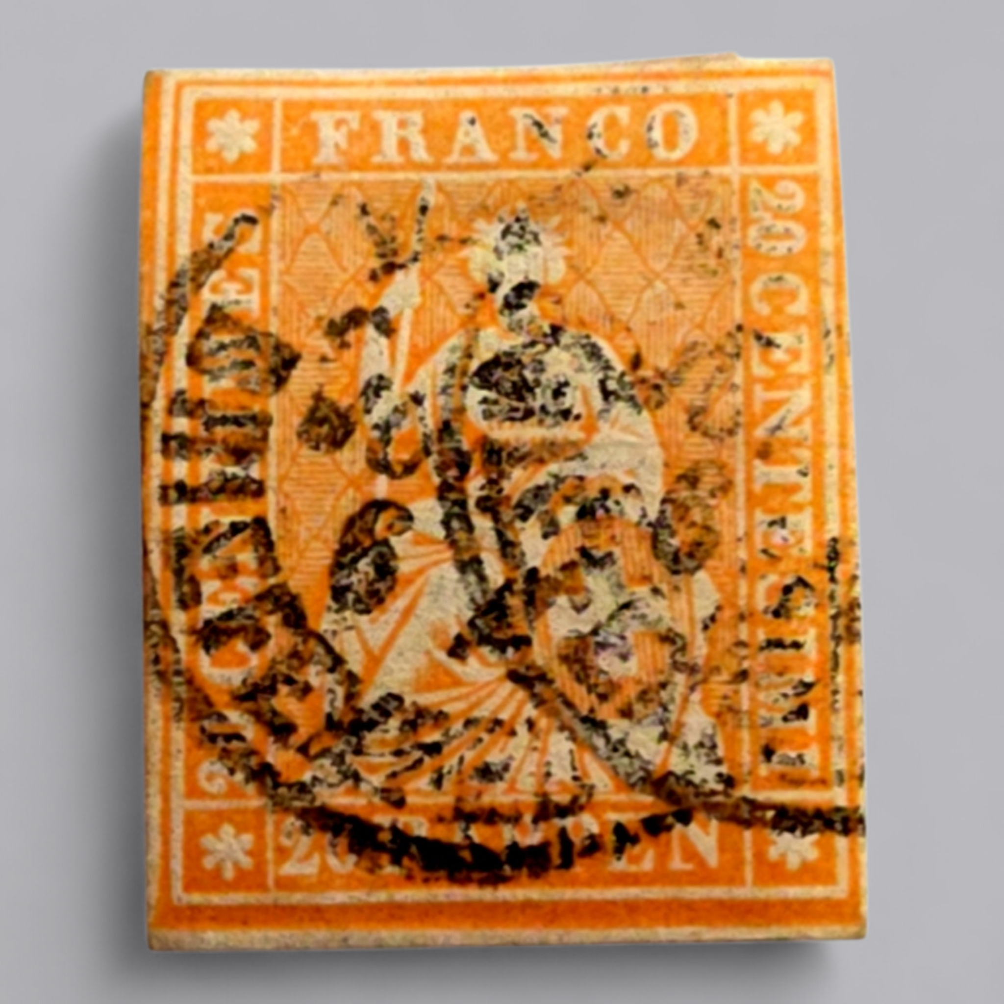 Sitzende Helvetia 1854–1863 – 15 Rappen Orange, gestempelt Basel