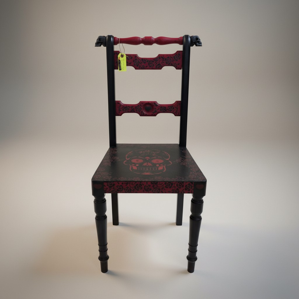 Düsteres Design: Upcycling-Stuhl im "Dia de los Muertos" Look