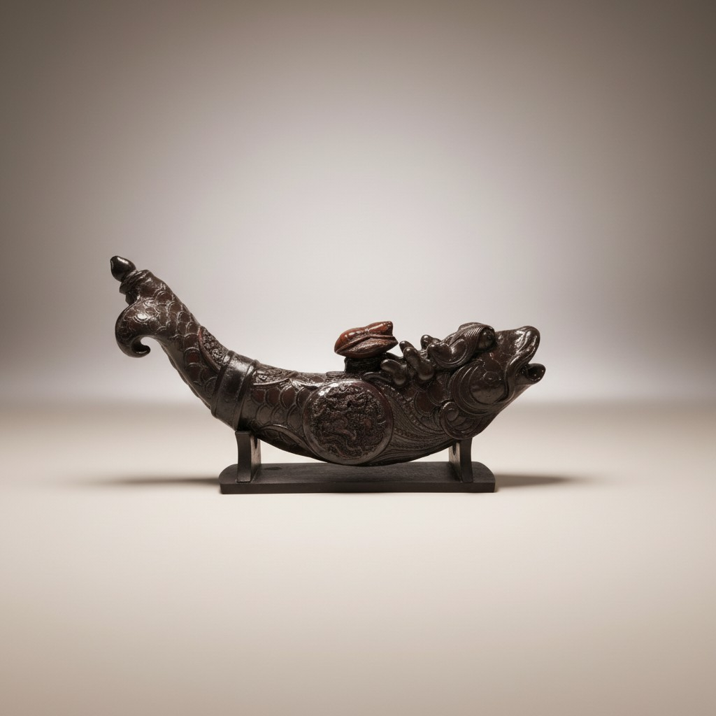 Chinesische Drachenfisch-Skulptur mit Standfuss – Exotisches Sammlerstück