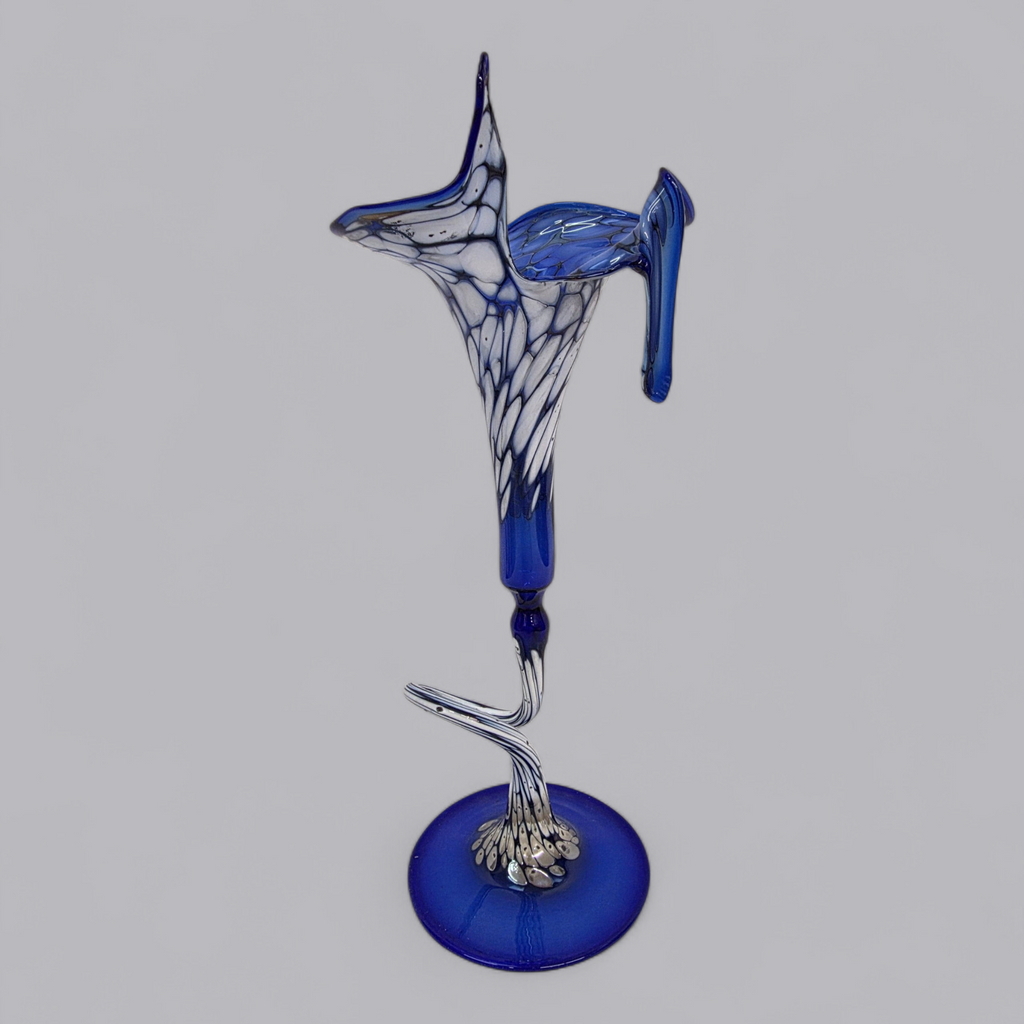 Filigrane Murano-Stil Kunstvase in tiefem Kobaltblau