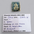Sitzende Helvetia 1854–1863 – 15 Rappen Dunkelblau, gestempelt Bern