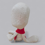 Abstrakte Skulptur – Sitzende Figur mit rotem Schal