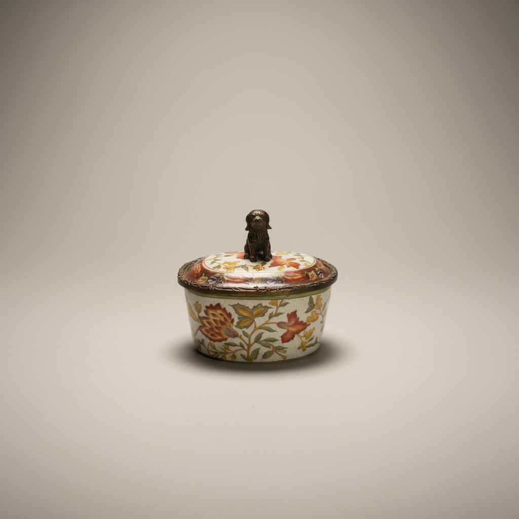 Antike Porzellandose Wong Lee 1895 mit Hundefigur