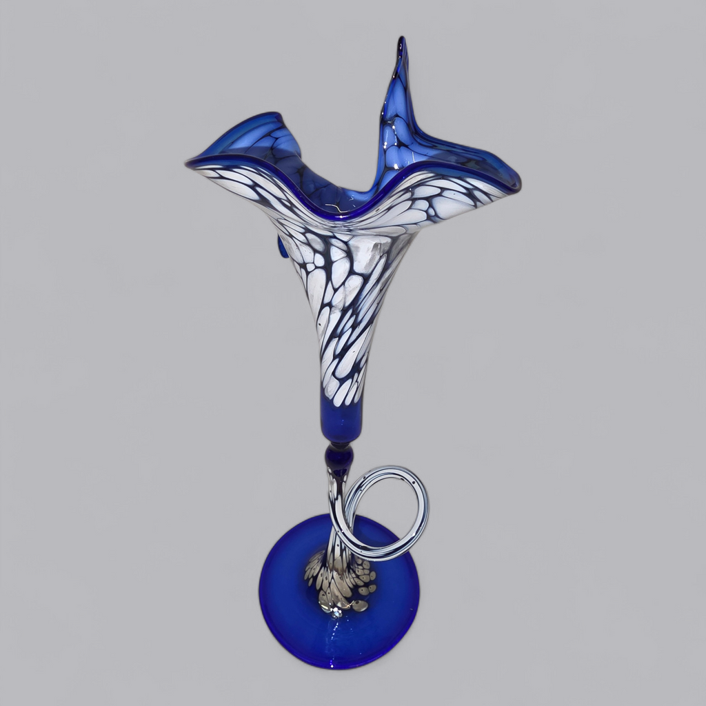 Filigrane Murano-Stil Kunstvase in tiefem Kobaltblau