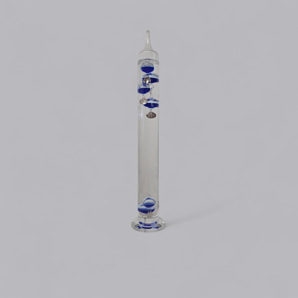 Faszinierende Physik: Grosses Galileo-Thermometer mit blauen Glaskugeln
