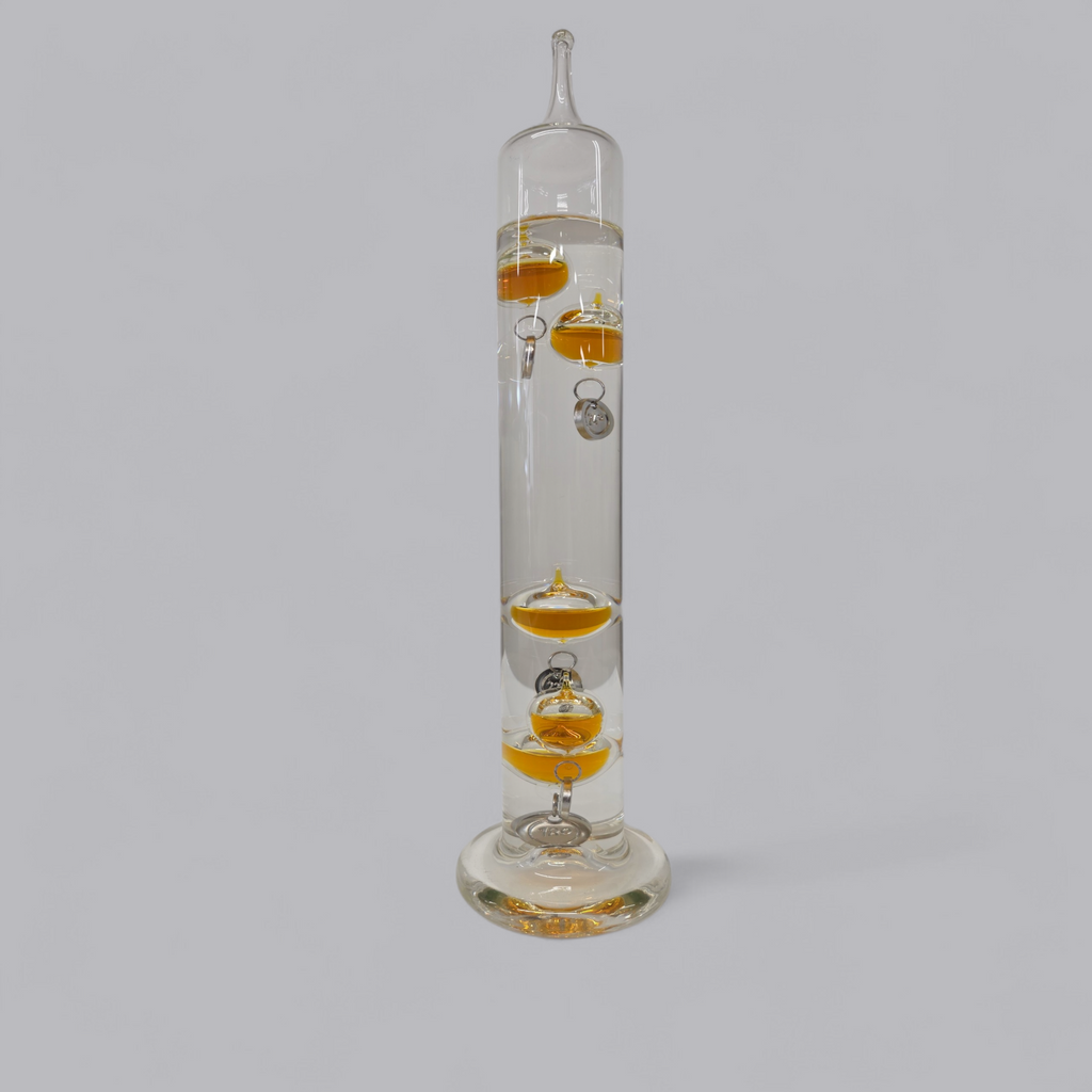 Goldener Tanz der Physik: Edles Galileo-Thermometer mit Bernstein-Akzenten