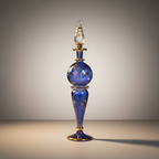 Eleganter Glasflacon in tiefem Violett mit Goldakzenten