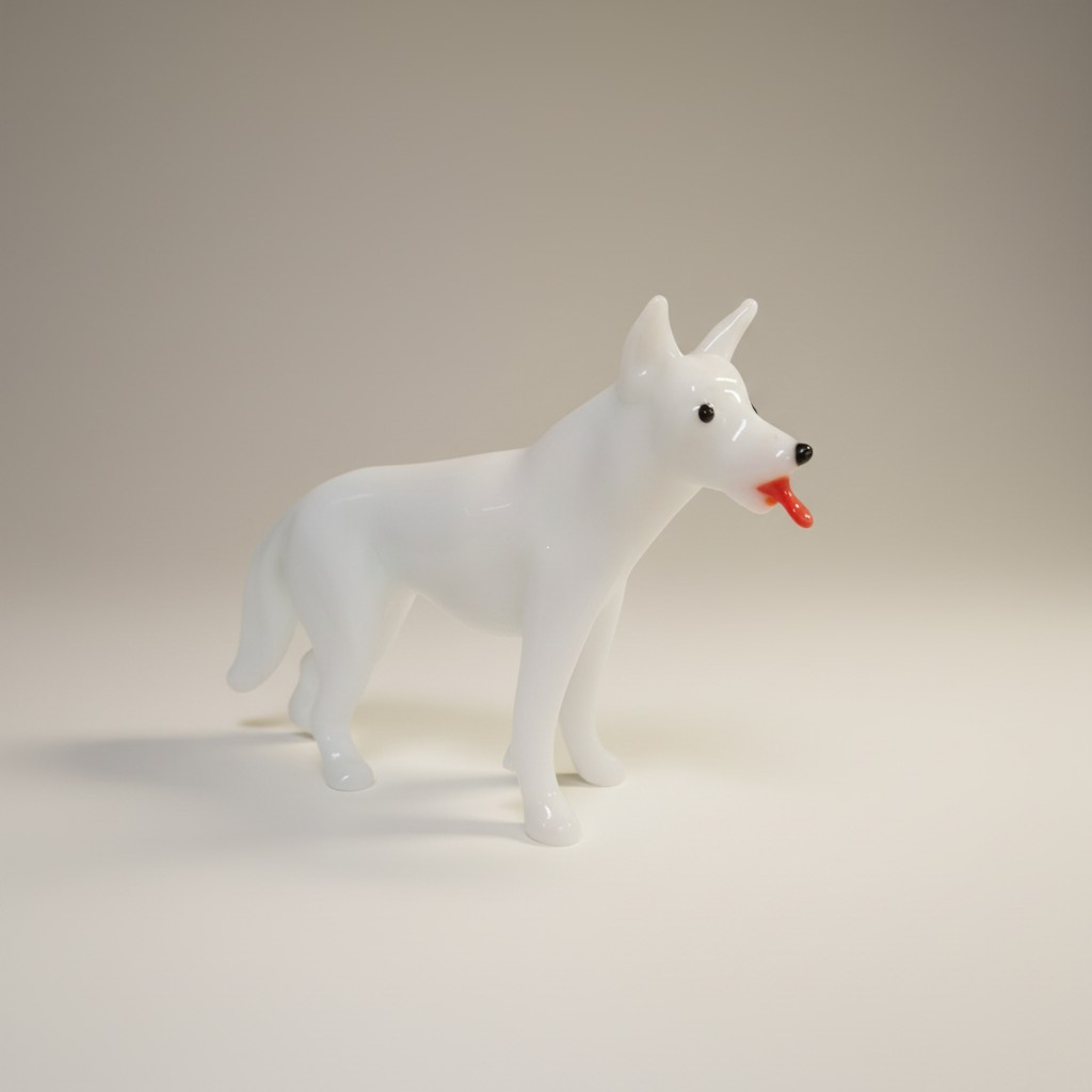Handgefertigte Glasfigur Hund mit markanter roter Zunge