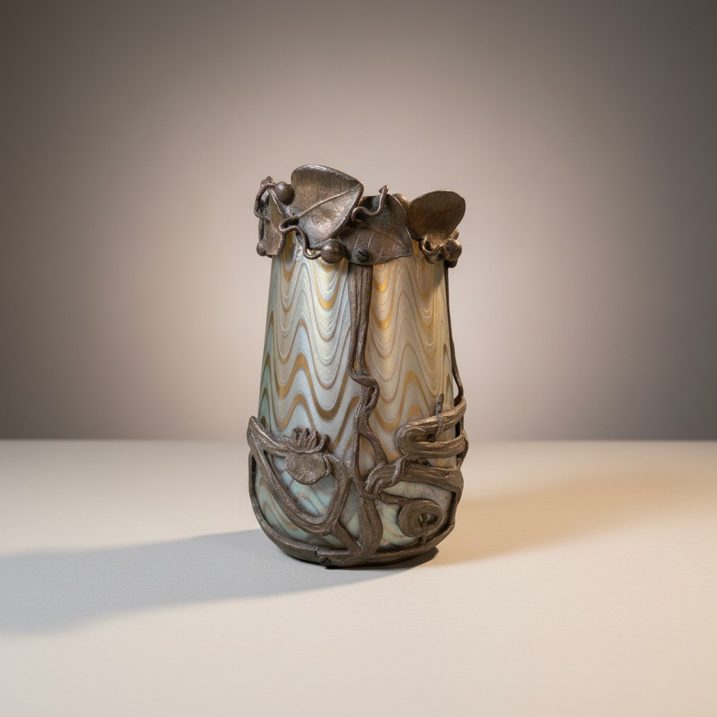 Jugendstil Glasvase mit kunstvoller Messingmontur