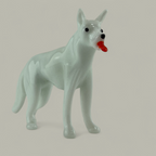 Handgefertigte Glasfigur Hund mit markanter roter Zunge