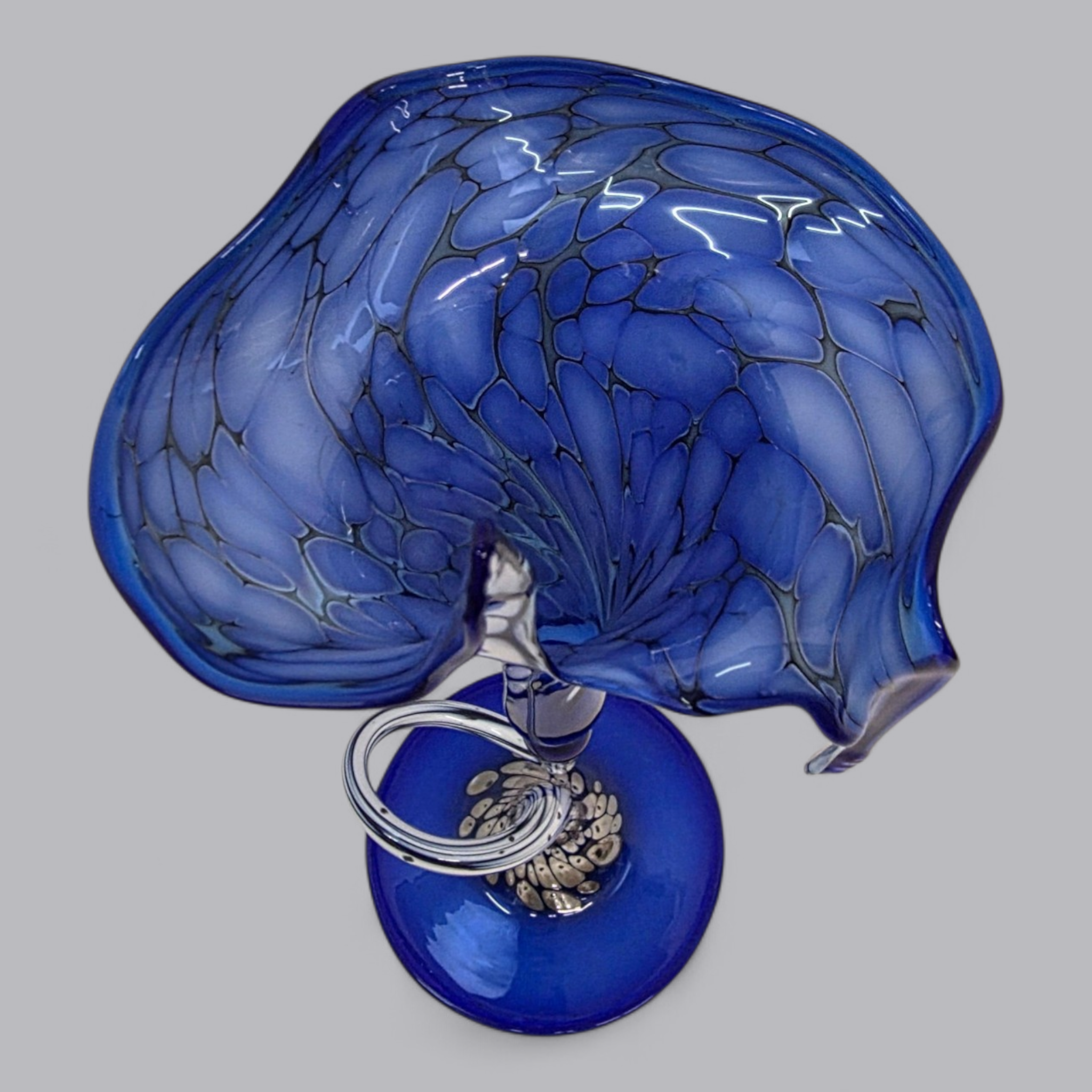 Filigrane Murano-Stil Kunstvase in tiefem Kobaltblau