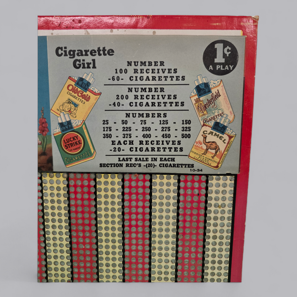 Vintage Cigarette Girl Punchboard – Seltenes Gambling Memorabilia