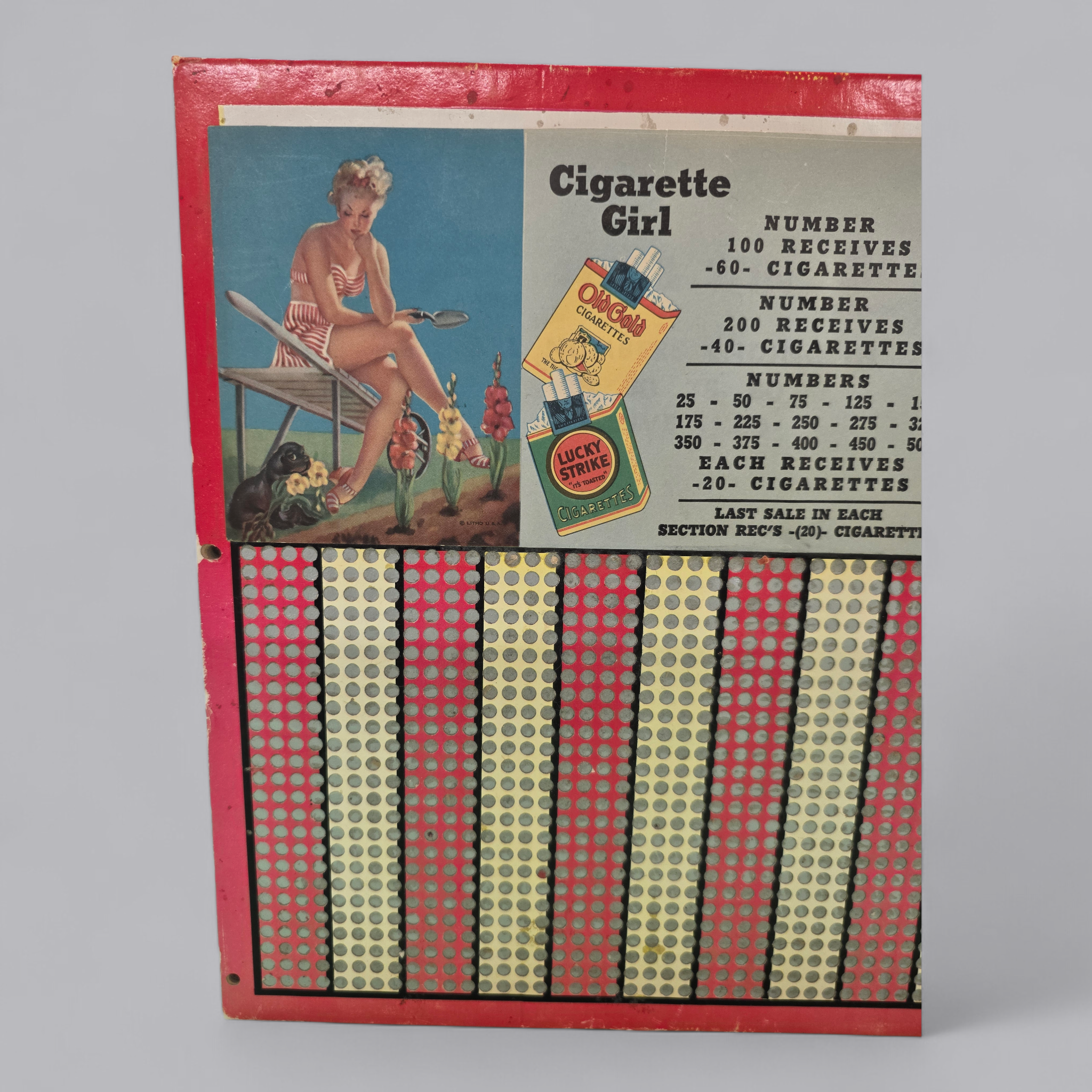 Vintage Cigarette Girl Punchboard – Seltenes Gambling Memorabilia