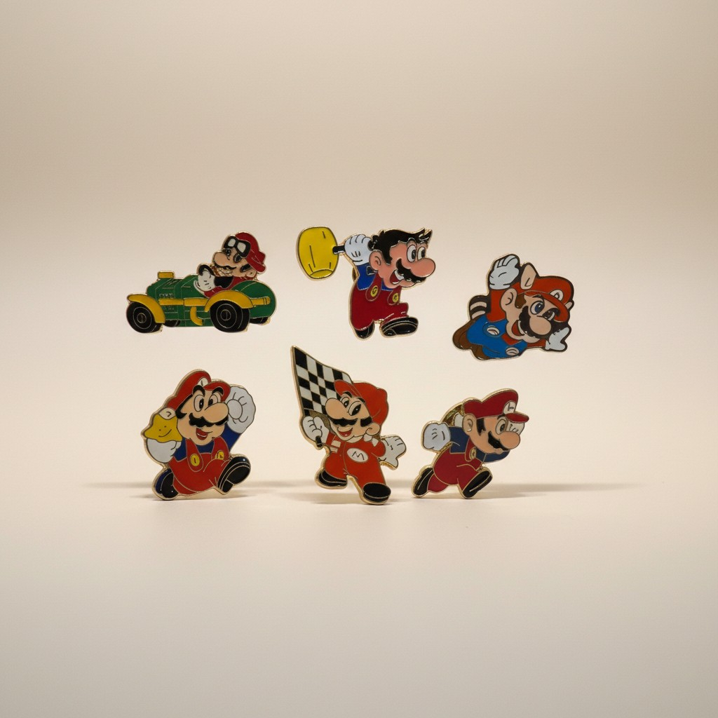 Vintage Super Mario Pins Set – 6 Stück – Retro Anstecknadeln