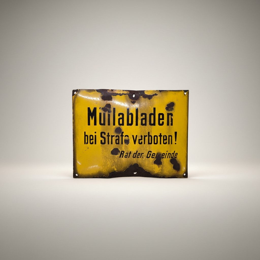 Antikes Emailleschild – "Müllabladen bei Strafe verboten!"