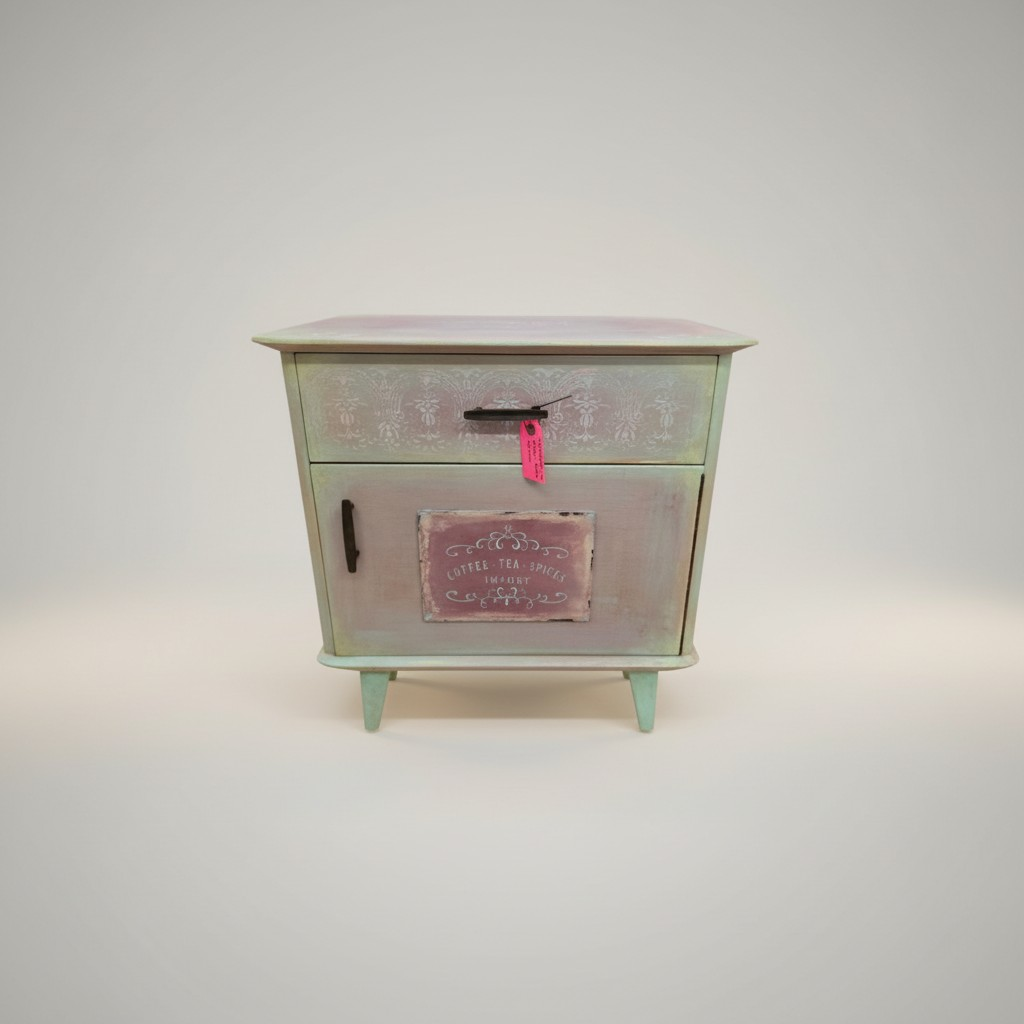 Upcycling Nachtschrank mit sanfter Patina in Pastelltönen