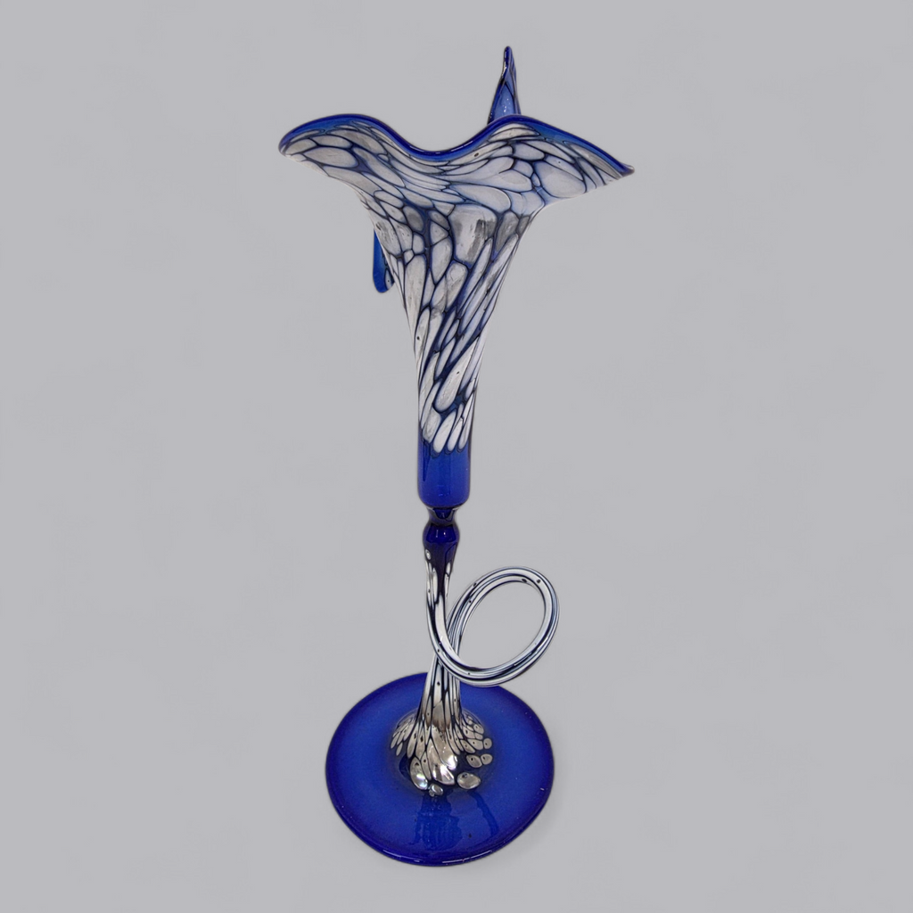 Filigrane Murano-Stil Kunstvase in tiefem Kobaltblau